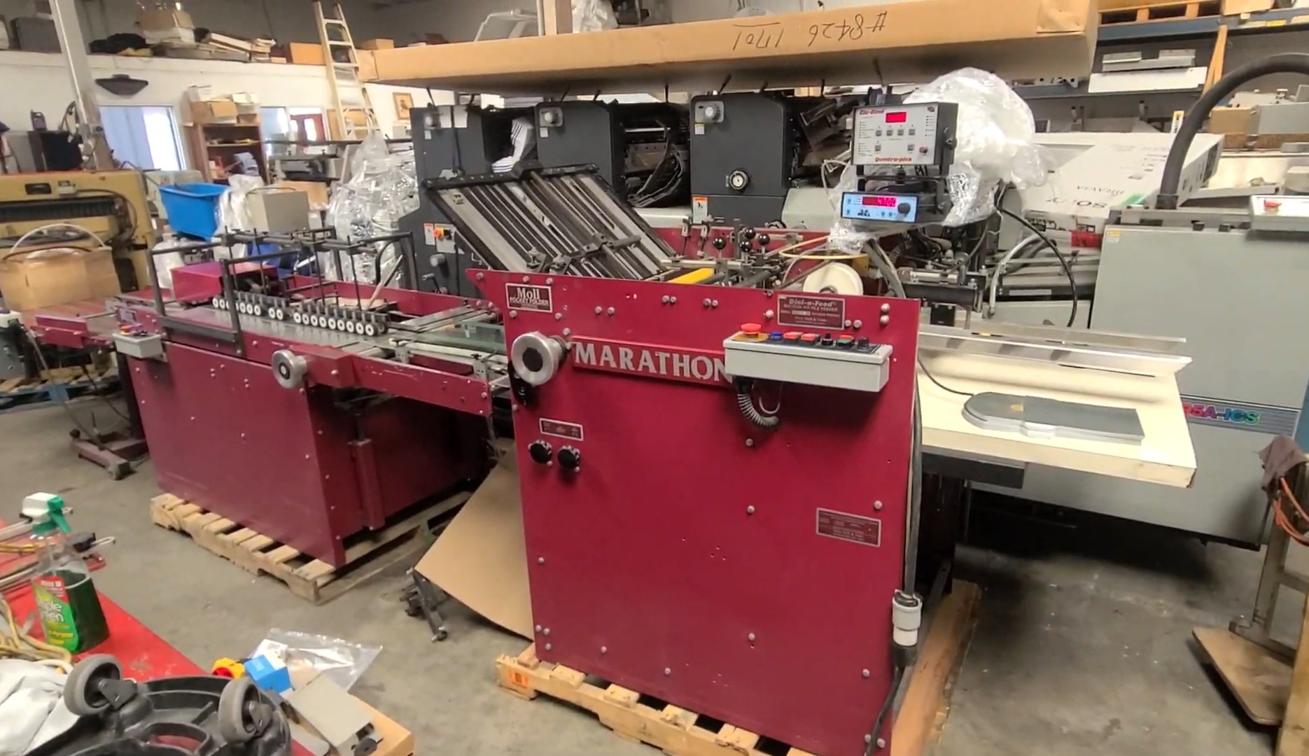 DICK MOLL MARATHON FOLDER GLUER  with cold glue system and a hot glue system, 2 guns and final fold.  Call or Text Dave  714 642 7990   $11,900 lot