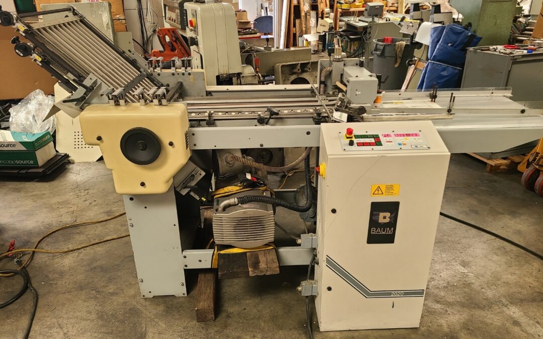 BAUM 2020 FOLDER W/ RIGHT ANGLE, BATCH COUNTER,  VERY LATE MODEL, PILE FEED, $9995 CALL or Text me at 714 642 7990